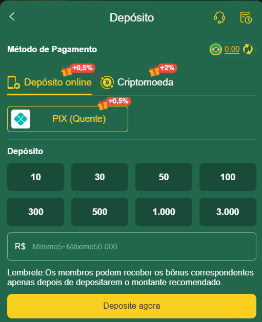 Imagem mostrando os métodos de depósito disponíveis na 136bet para adicionar saldo na conta
